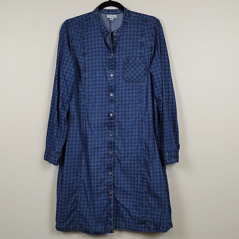 J. Jill Denim Blue Check Print Shirtdress Size M Country Coastal Cowgirl